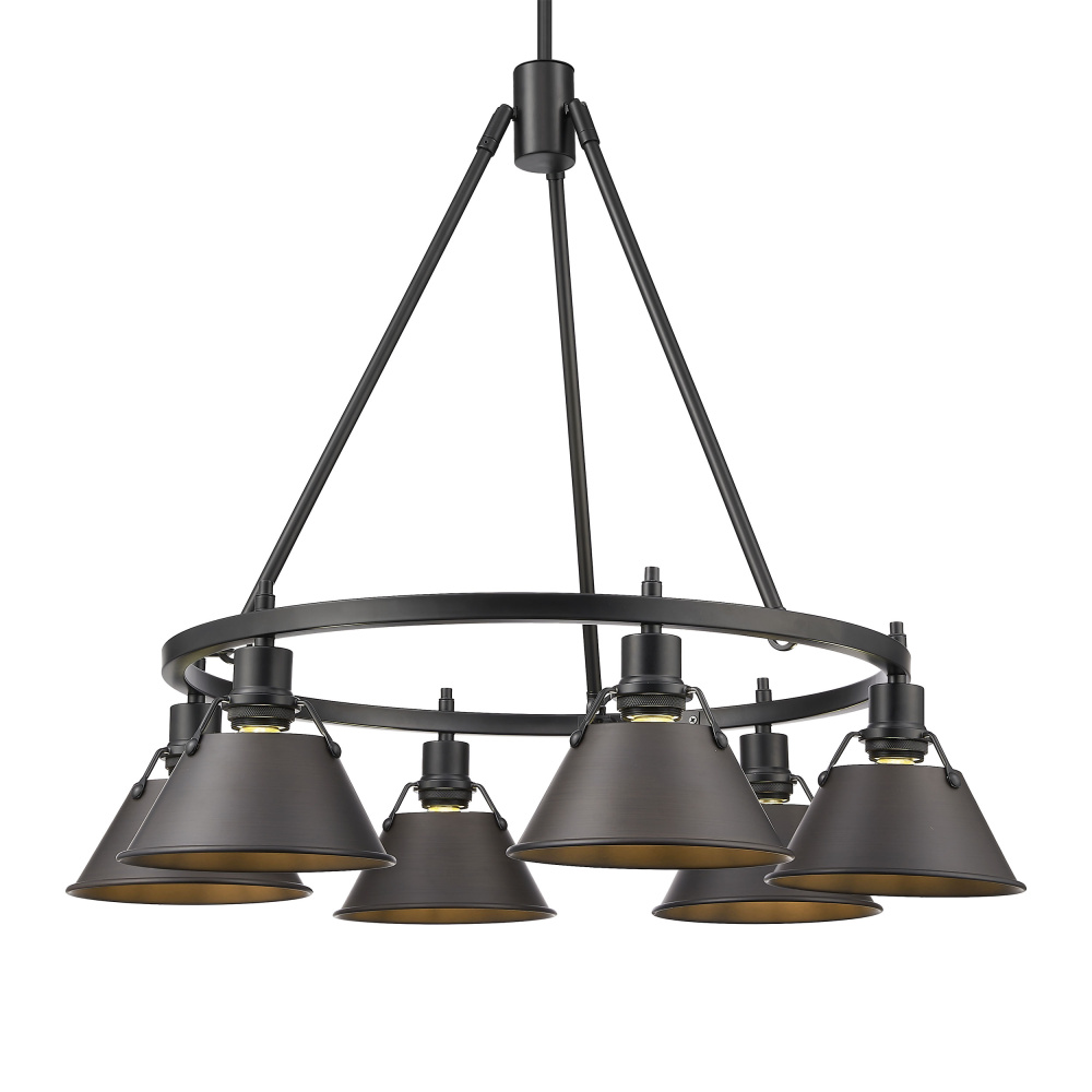 Yep by Golden Lighting Orwell 6-light Chandelier in Matte Black and Rubbed Bronze shade